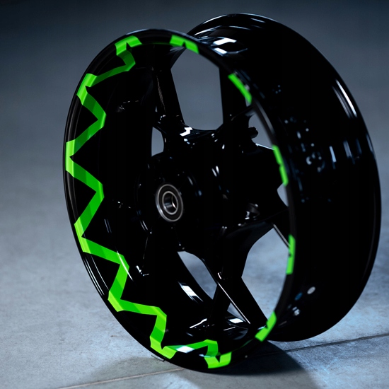 Zig Zag Fluo Samolepky pásky na kola ráfky rámy motocyklů pro Kawasaki