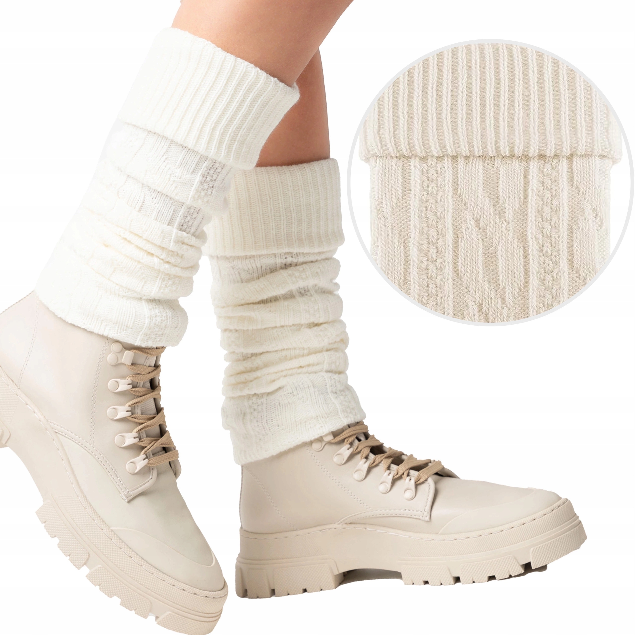 GETRY DAMSKIE ciepłe wełniane OCIEPLACZE Warkocz ecru Steven *One size