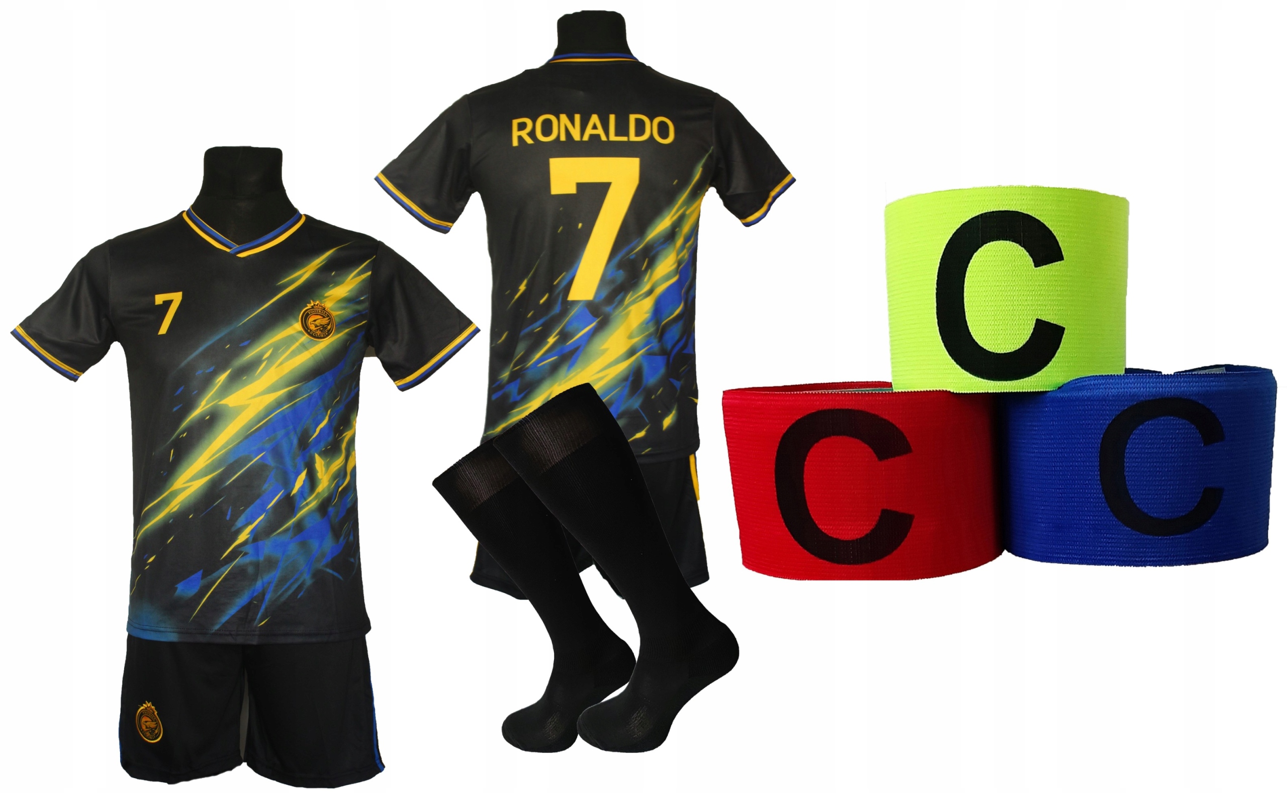 strój piłkarski dla dzieci Ronaldo Al Nassr getry opaska 140