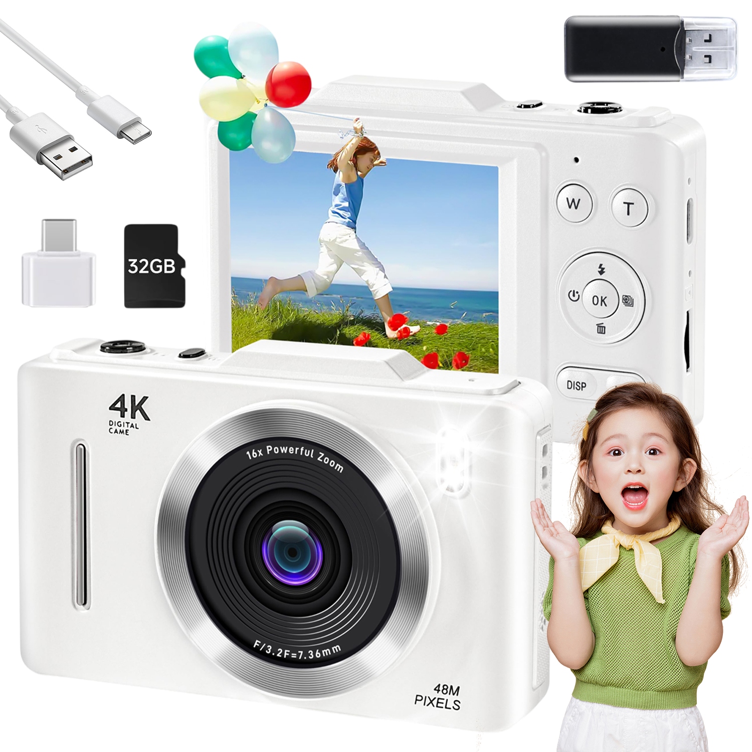 Přenosný Digitální Fotoaparát Hd Kamera 16X Zoom 48MP Pro Vlogery