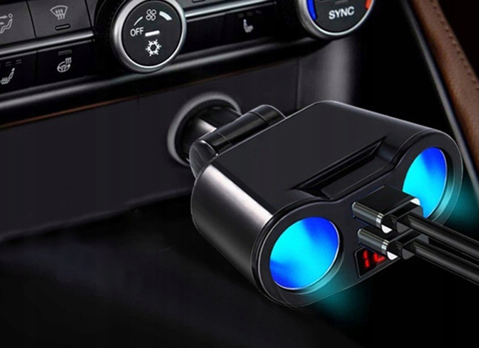 ROZDZIELACZ ZAPALNICZKI ŁADOWARKA 2 USB WOLTOMIERZ LED Stan opakowania oryginalne