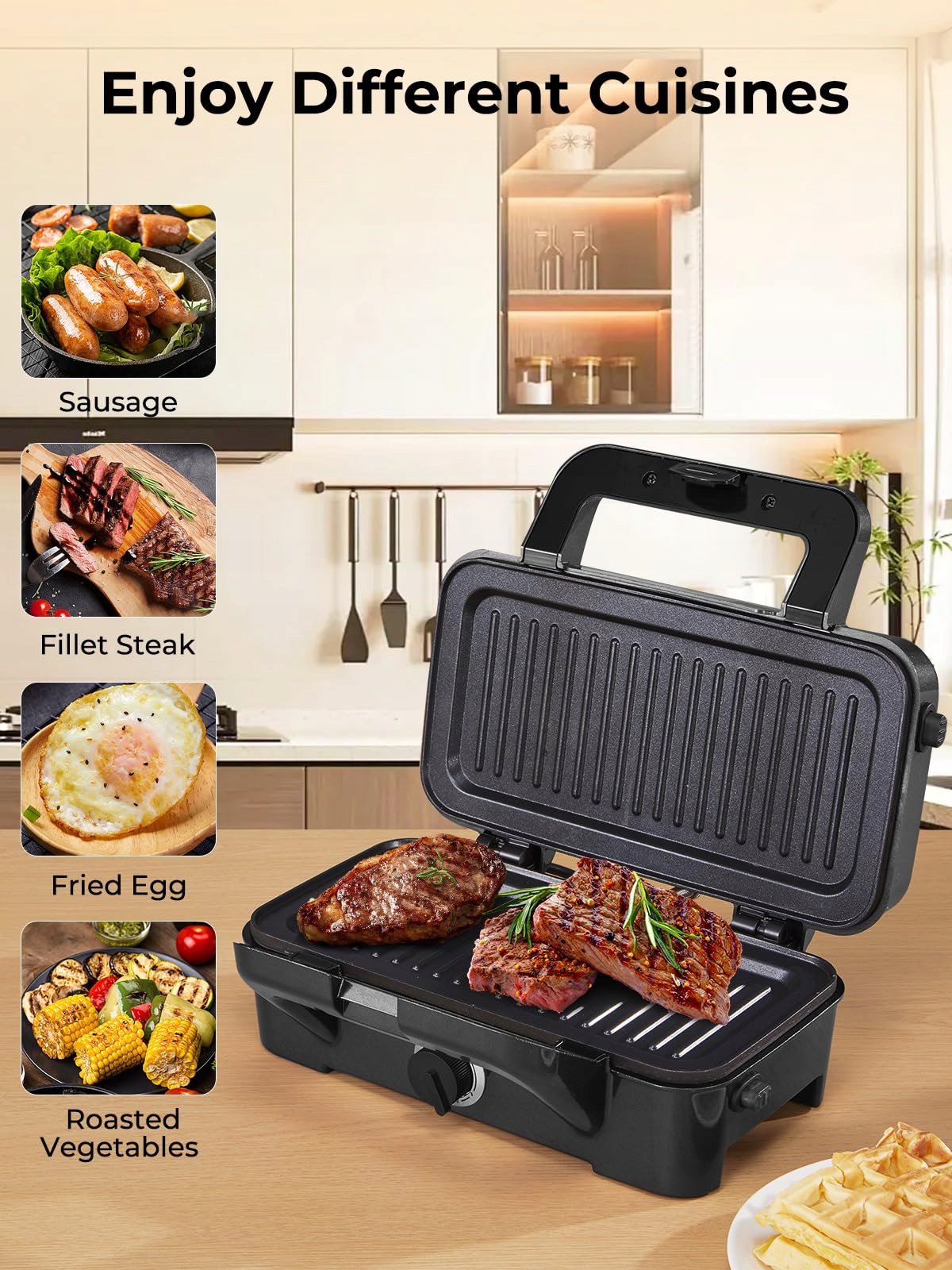 SANDWICHMAKER 3W1 GOFROWNICA GRILL KONTAKTOWY 1200W ANTYPOŚLIZGOWY — miniatura 6