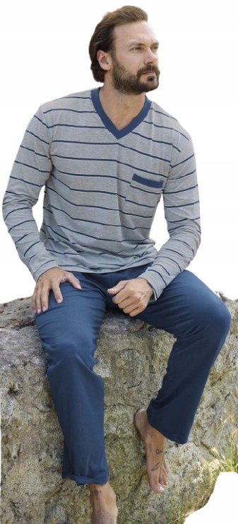 Klasické Pyžamo S Výstřihem Do V Kapsička Na Tričku Bavlna XL