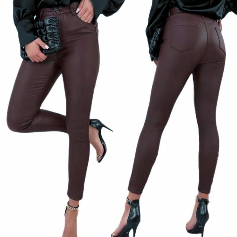 Goodies Damskie Spodnie Woskowane Brązowe Duże Rozmiary