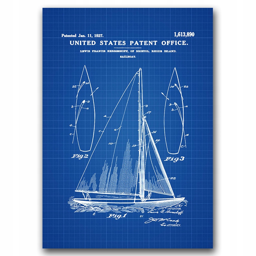 Plakat vintage do salonu Patent na żaglówkę A3