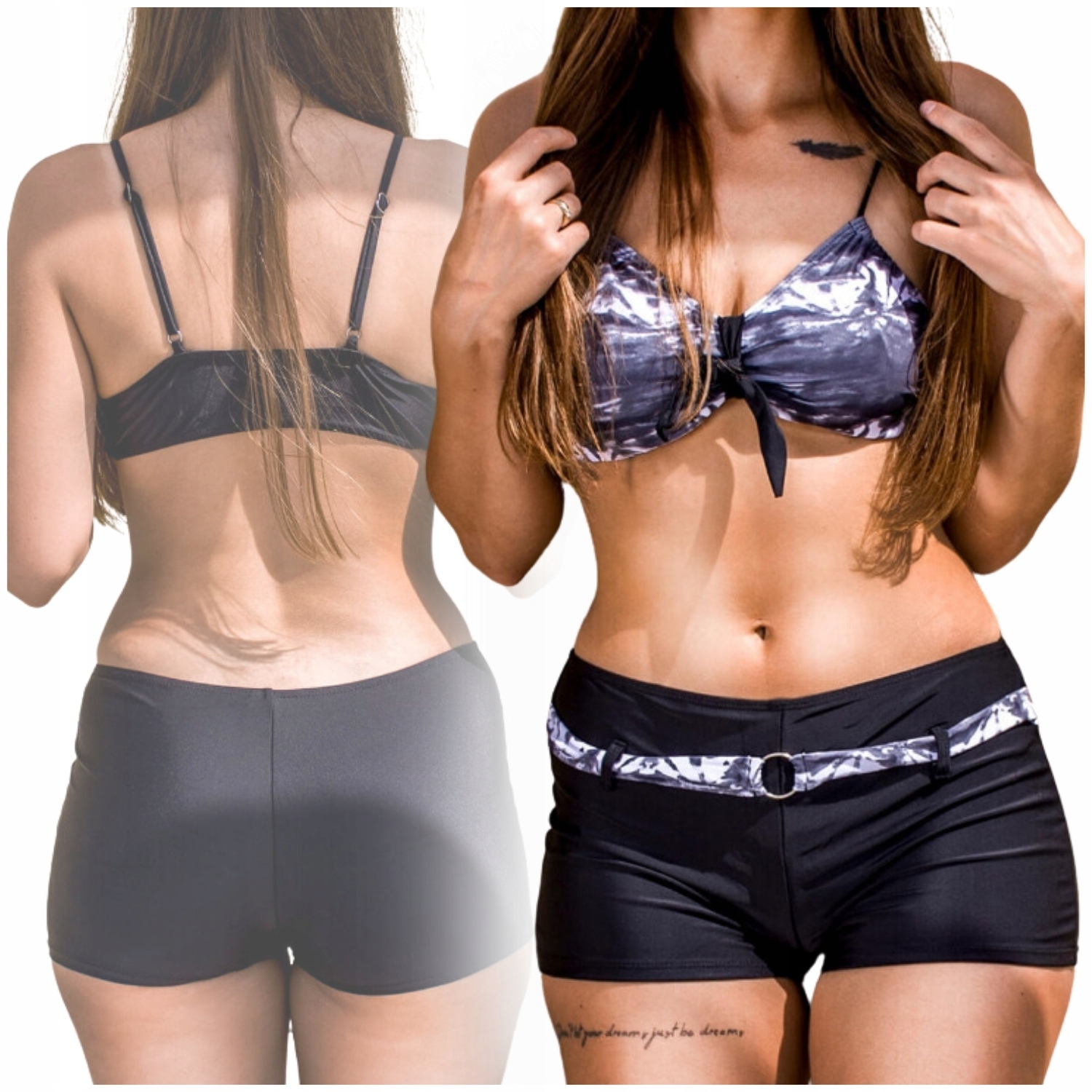 STRÓJ KĄPIELOWY DWUCZĘŚCIOWY BIKINI PLUS SIZE ZE SPODENKAMI SZORTAMI XXL