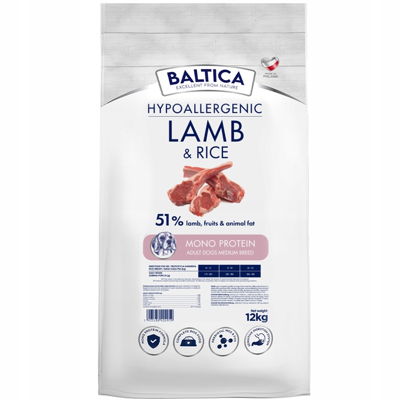 Baltica Hypoallergenic Lamb & Rice Adult Medium Breeds 12kg
