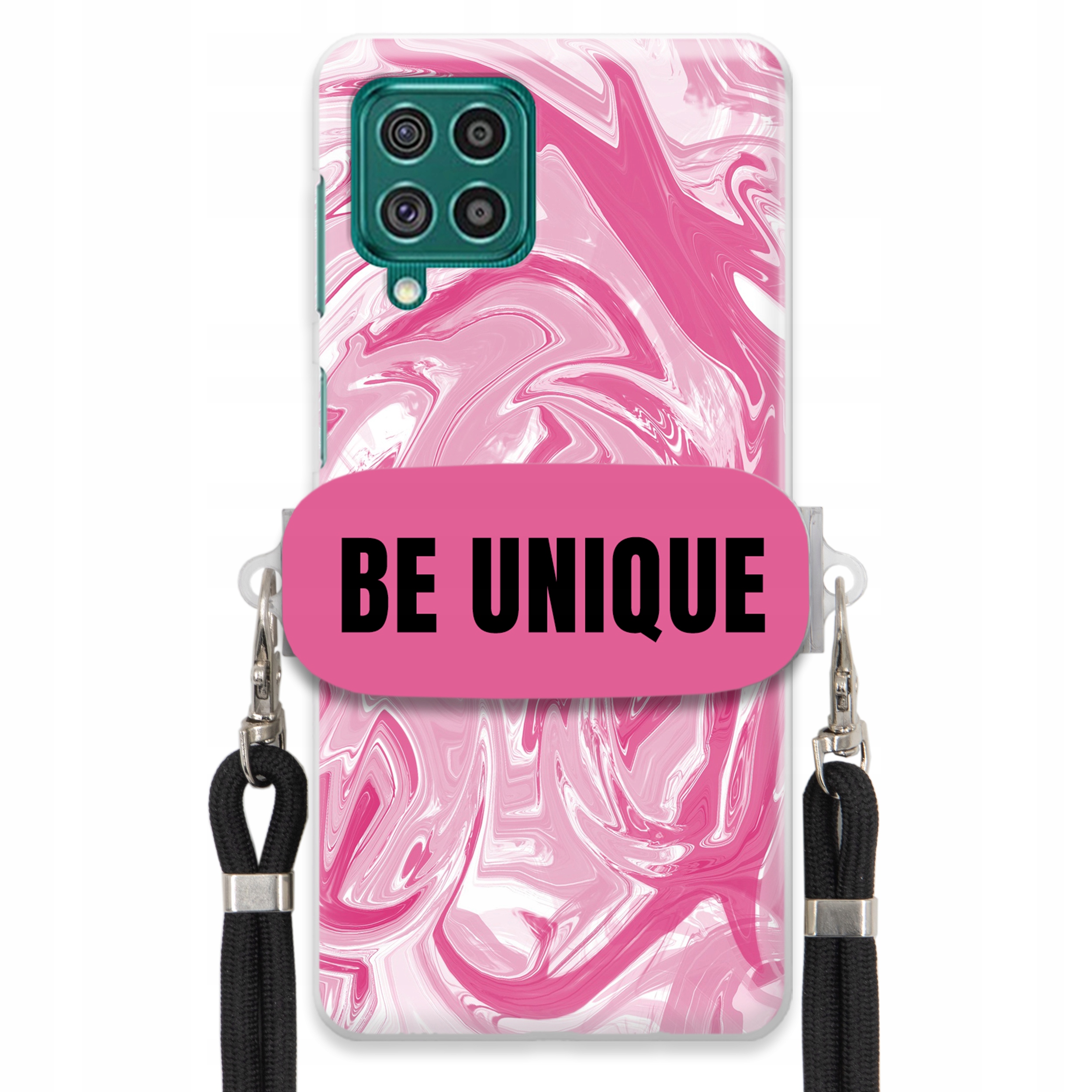 Puzdro pre Samsung F62 držiak šnúrka Čierna Ružová Mramor Be Unique