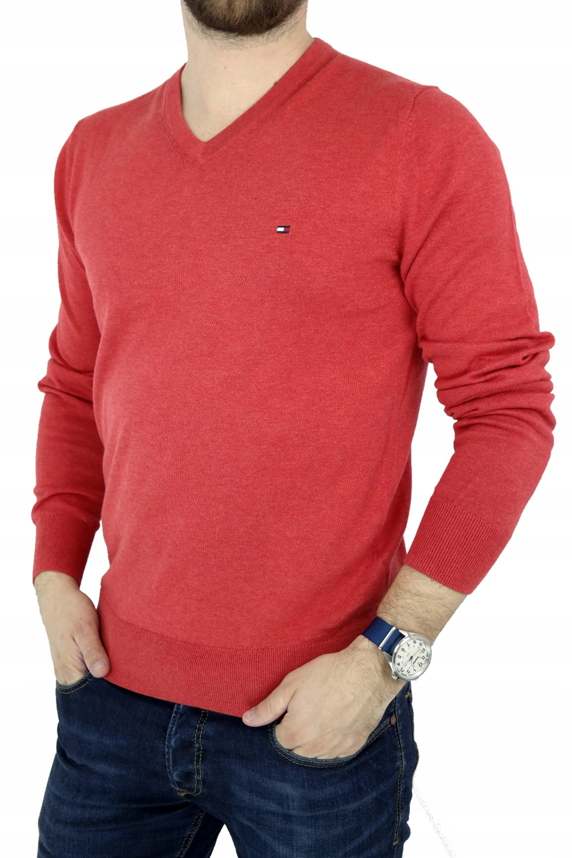 TOMMY HILFIGER pánsky sveter, červený SWTH46 XXL