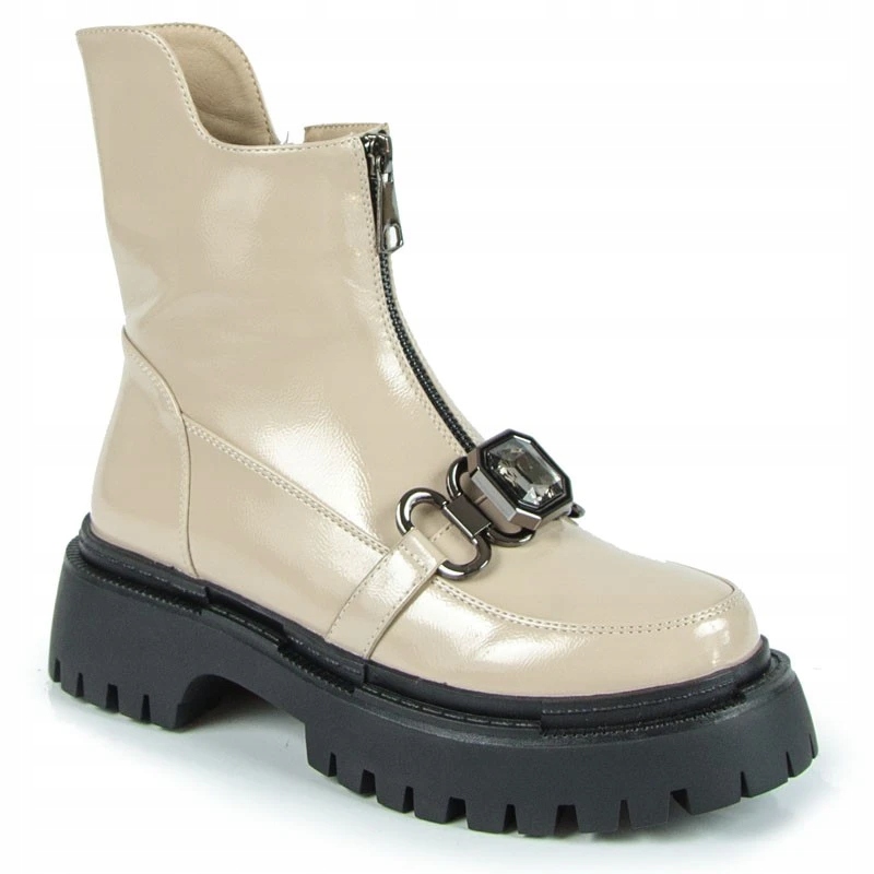 S.barski MR870-94 Kotníkové Boty Kůže Lak Béžové 39