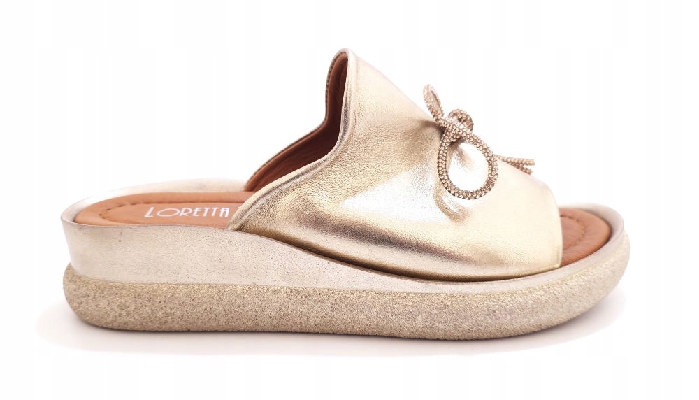 Zlaté dámské kožené nazouváky na platformě Loretta Vitale 6111