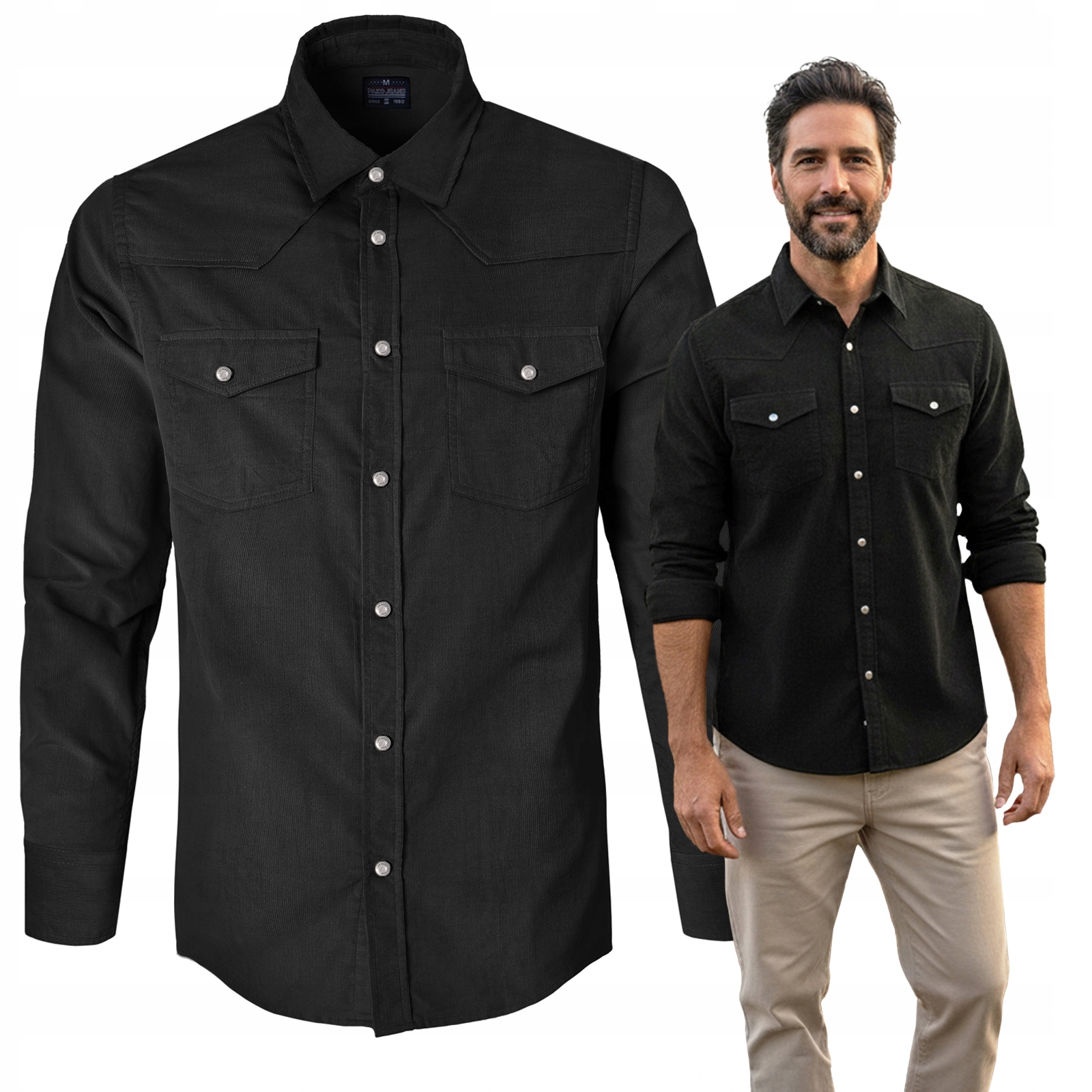 Pánská košile s dlouhým rukávem Štruksová Černá Regular Fit Pako Jeans