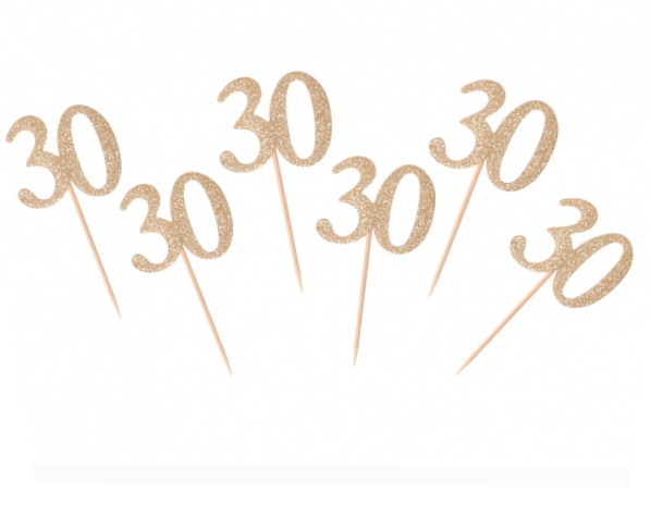 

Ozdoby Babeczki pikery 30 Trzydziestka złote 6szt