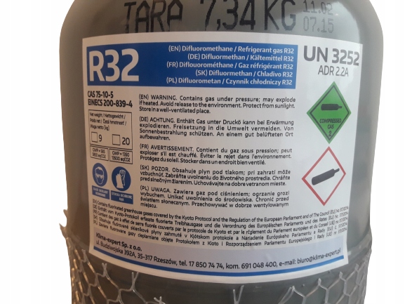 CZYNNIK CHLODNICZY R32 9KG LEGALNY GAZ BUTLA Manufacturer catalog number 9 R32 KLIMAEXPERT