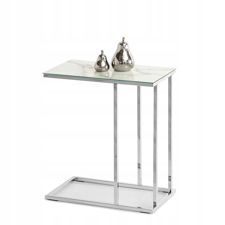 PROSTOKĄTNY STOLIK MARMUROWY NA WYSOKICH NOGACH VASTO BIAŁY MARMUR CHROM
