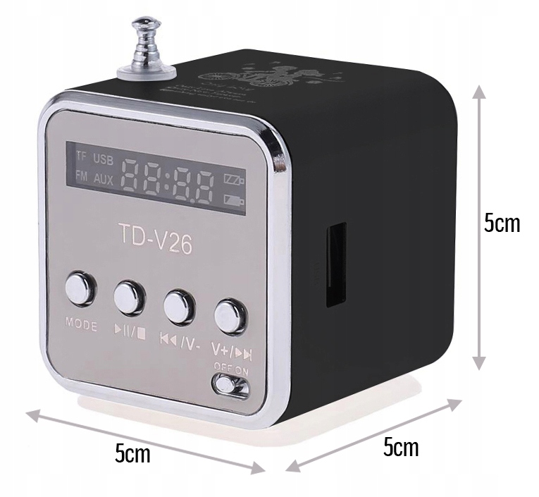 GŁOŚNIK BEZPRZEWODOWY PRZENOŚNY RADIO FM LED Zasilanie sieciowo-bateryjne