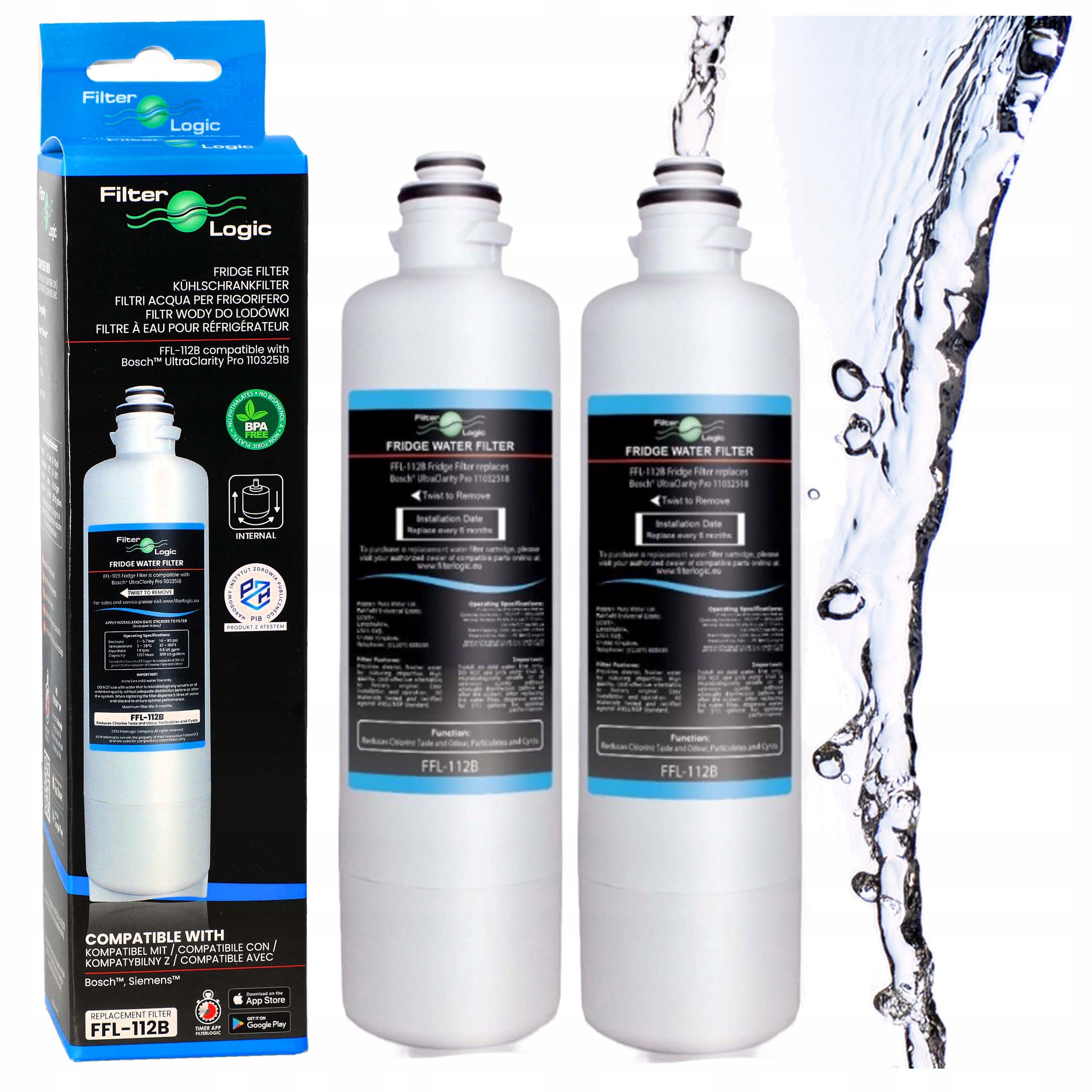 2 szt Filtr do wody do lodówki Bosch UltraClarity Pro 11032518 11025825 zam