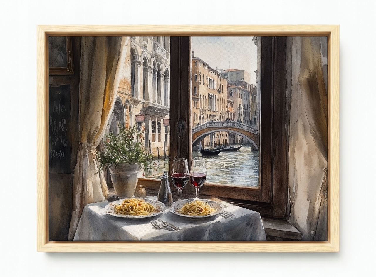 Obraz Rám Americká Krabička Kuchyně Pasta Špagety Okno Benátky Pohled 60x40