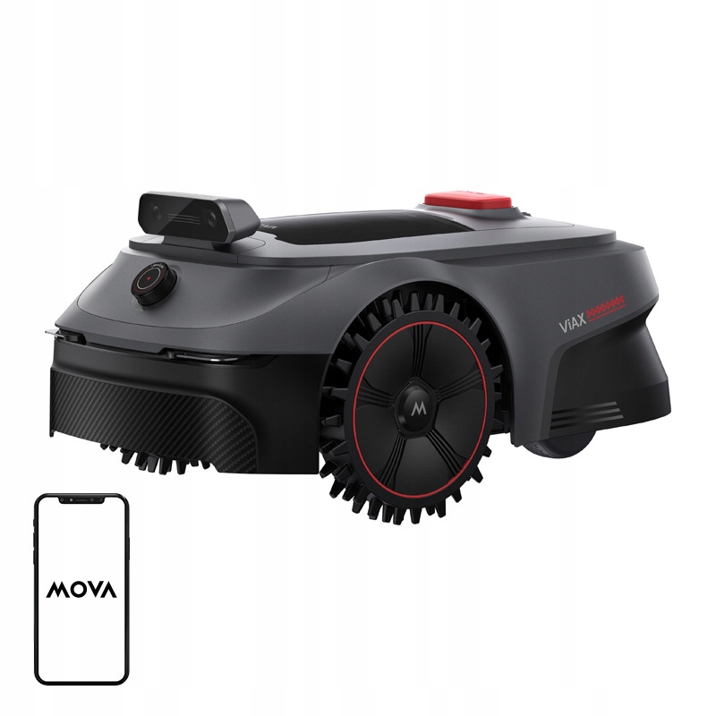 Robot koszący MOVA ViAX 500 na tle trawnika