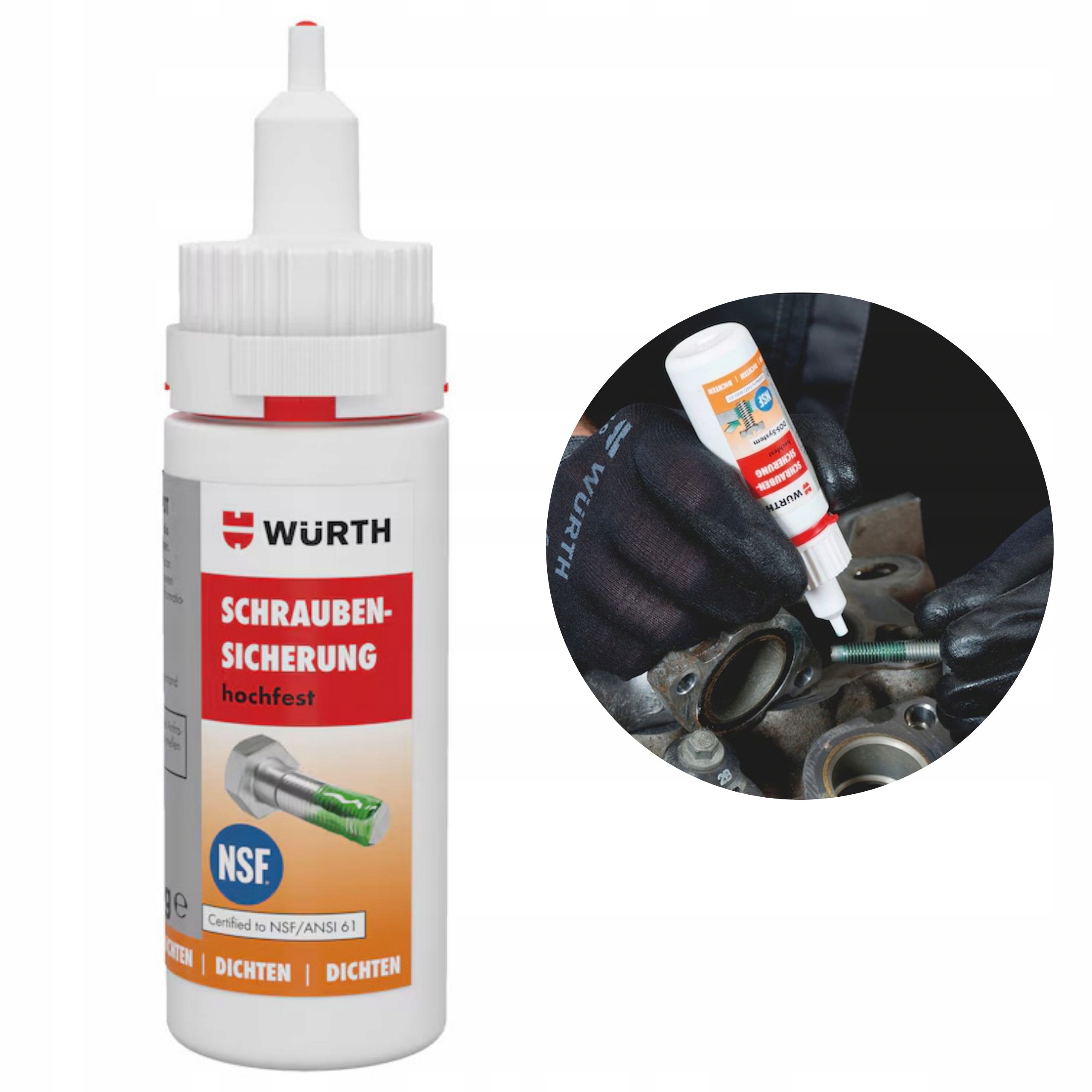 Klej do gwintów mocny Wurth 50g uszczelniacz śrub odporny na korozję