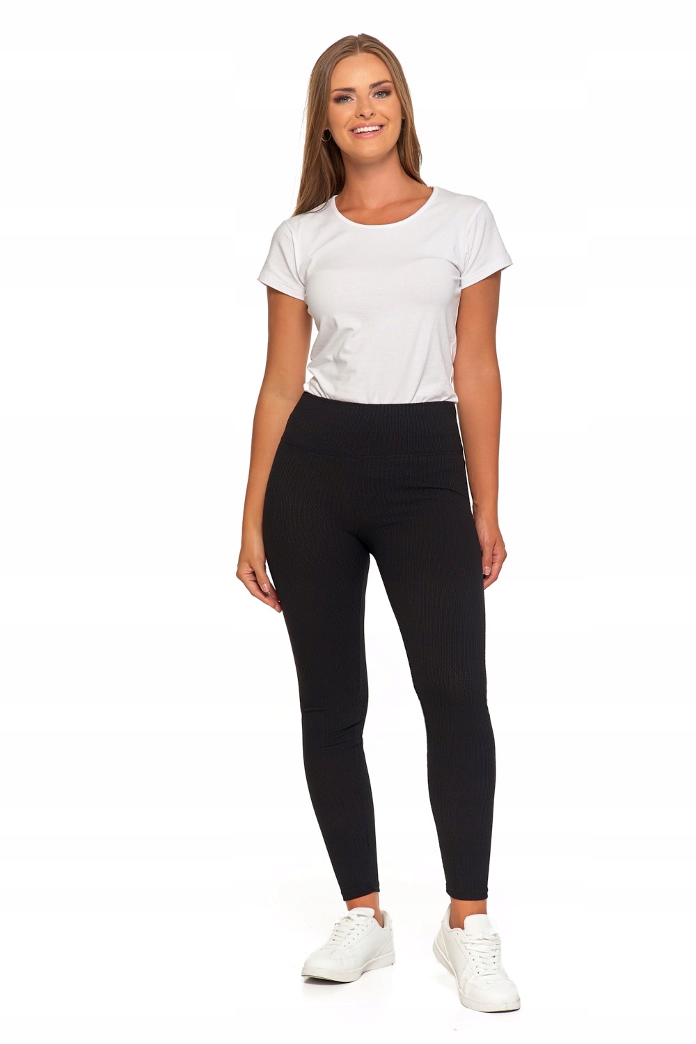 LEGGINSY PRĄŻKOWANE DAMSKIE WYSOKI STAN CZARNE MODNE GETRY MORAJ 2XL/3XL Rozmiar 2XL/3XL