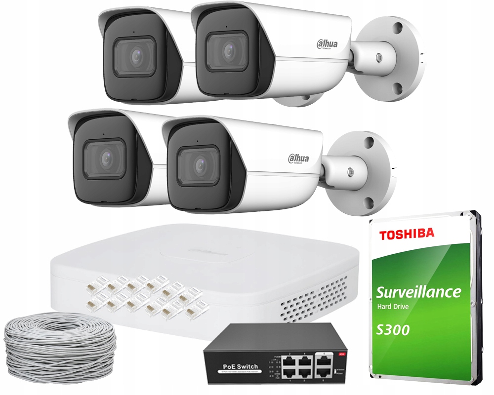 Monitorování Domu Ip 4 Kamery Dahua WizSense 5Mpx PoE Rekordér Disk