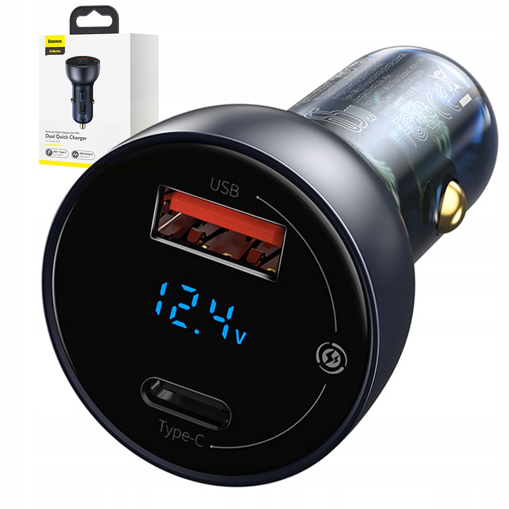 

Baseus| Ładowarka Samochodowa Led 2x Usb Qc Pd 65W