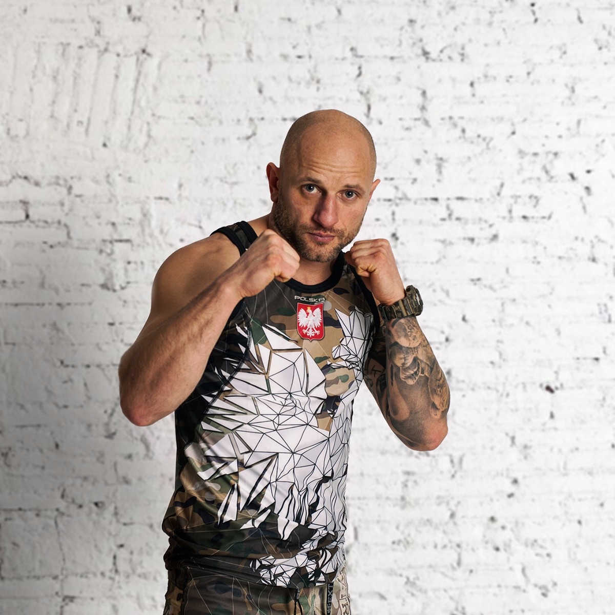 Bezrękawnik TANK TOP męski siłownia POLSKA CAMO L Dekolt okrągły