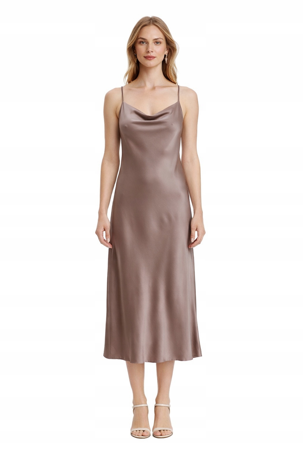 Guess Dámské Šaty MIDI Hnědá Klasická Na Ramínka S I4A