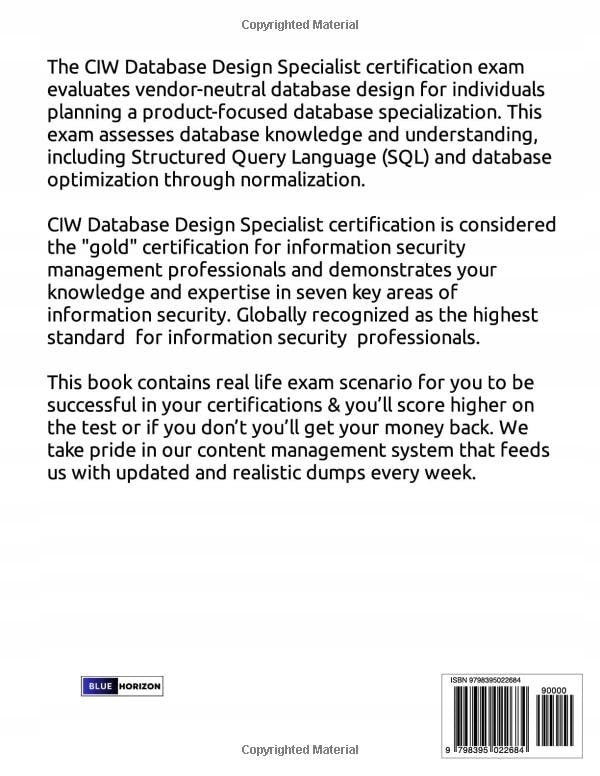 Horizon, Blue CIW Database Design Specialist Exam Practice Questions and Du Język publikacji angielski