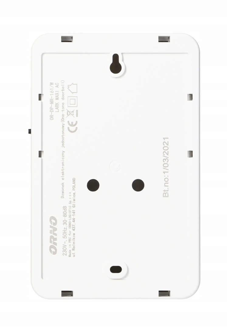 Przewodowy Dzwonek do Drzwi LARK MAXI Jednotonowy Regulacja Głośności Biały Liczba melodii 1