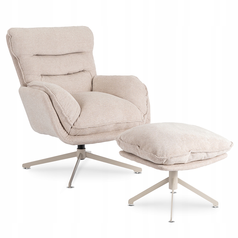 Krémové otočné křeslo s čalouněním a podnožkou Pasadena