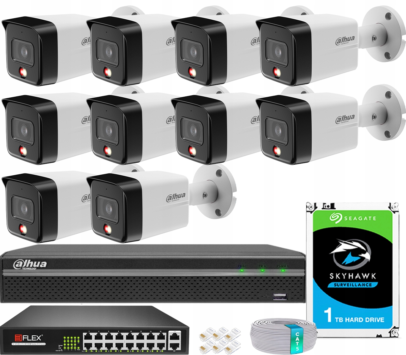 Sada na monitorovanie Dahua 10 kamier 6MPx Deň/Noc Farba Vonkajšia detekcia