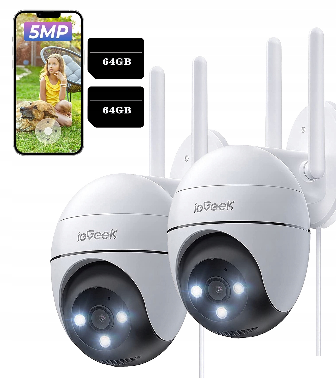 2x Otočná Kamera 5MP Venkovní Ip Wifi 4X Zoom Detekce Audio Alarm 64GB