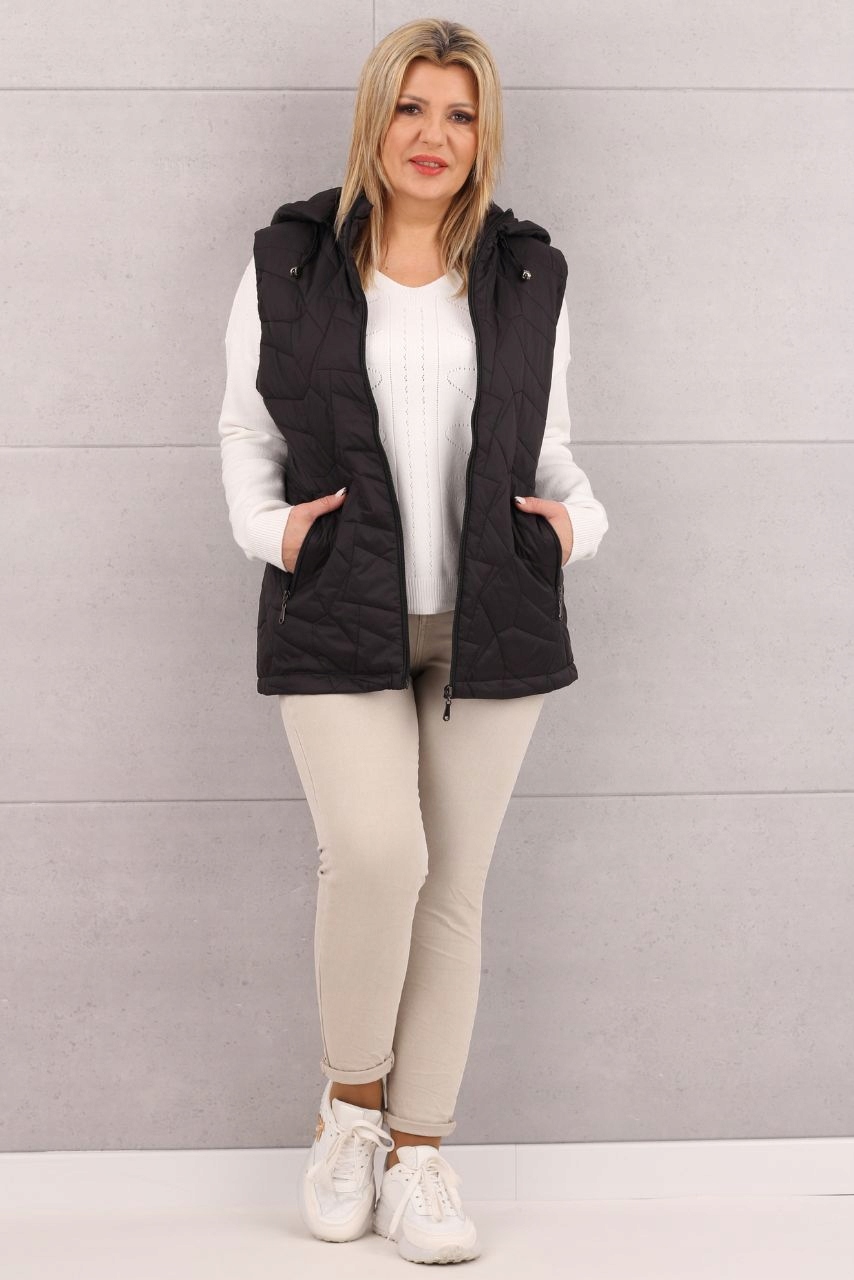 KAMIZELKA PIKOWANA DŁUGA Z KAPTUREM DAMSKA MODNY BEZREKAWNIK ROZMIARY Rozmiar 42