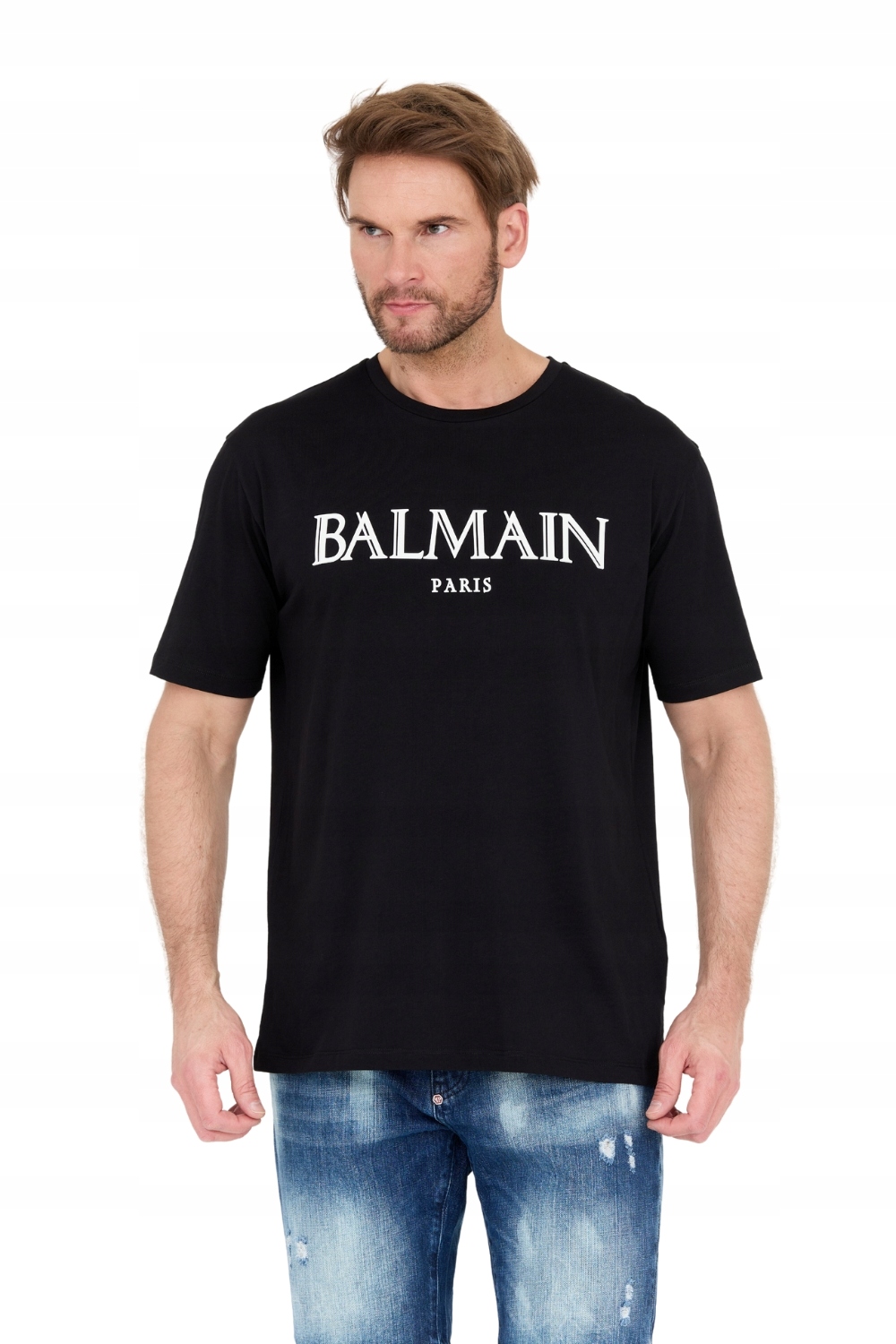 Balmain Černé pánské tričko s gumovým logem XL