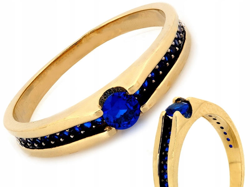 Prstýnek 585 zlatý s modrými zirkony pro elegantní ženu r16