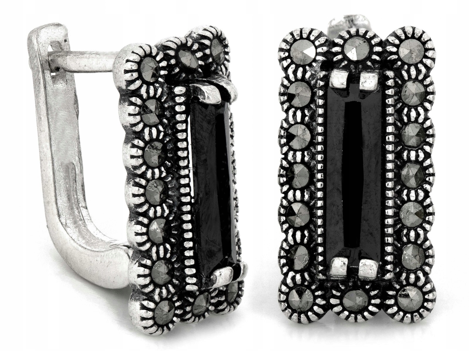 Stříbrné náušnice s markýzami a onyxy 5.24 g, elegantní doplněk