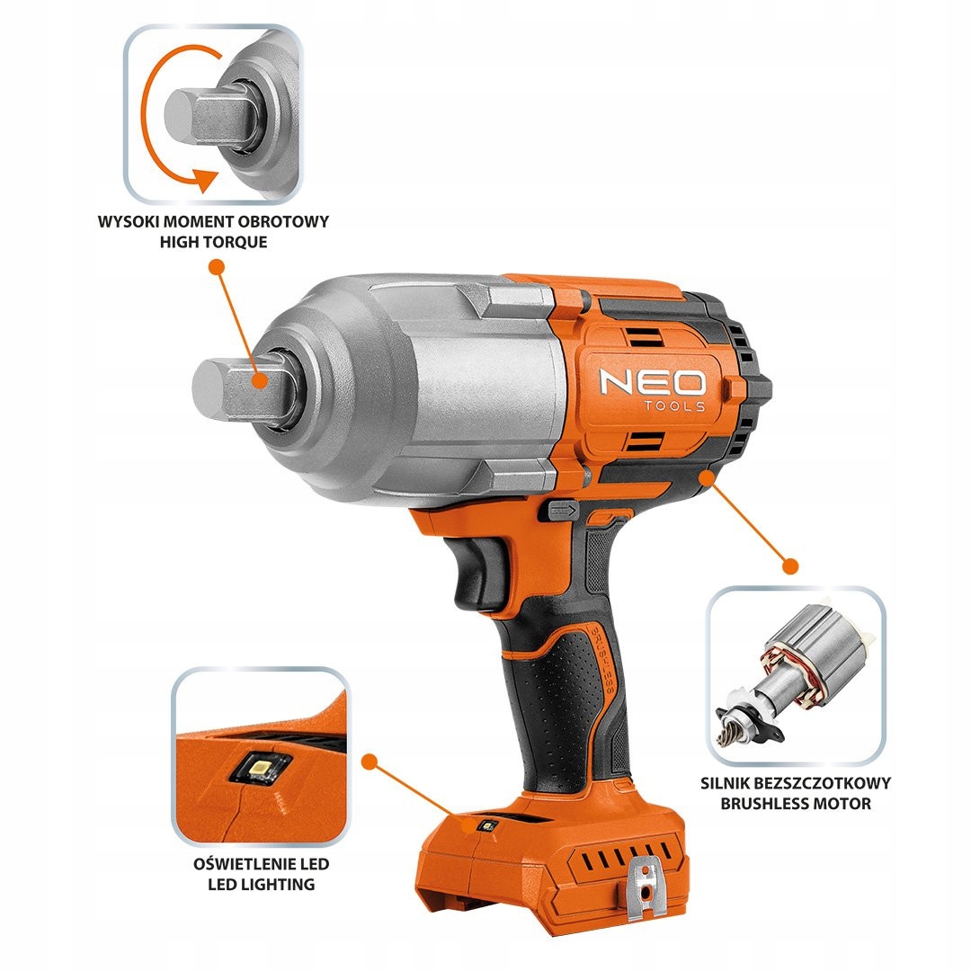 KLUCZ UDAROWY BEZSZCZ. 1100NM AKUMULATOR ENERGY+18V,BEZ AKUM Marka Neo Tools