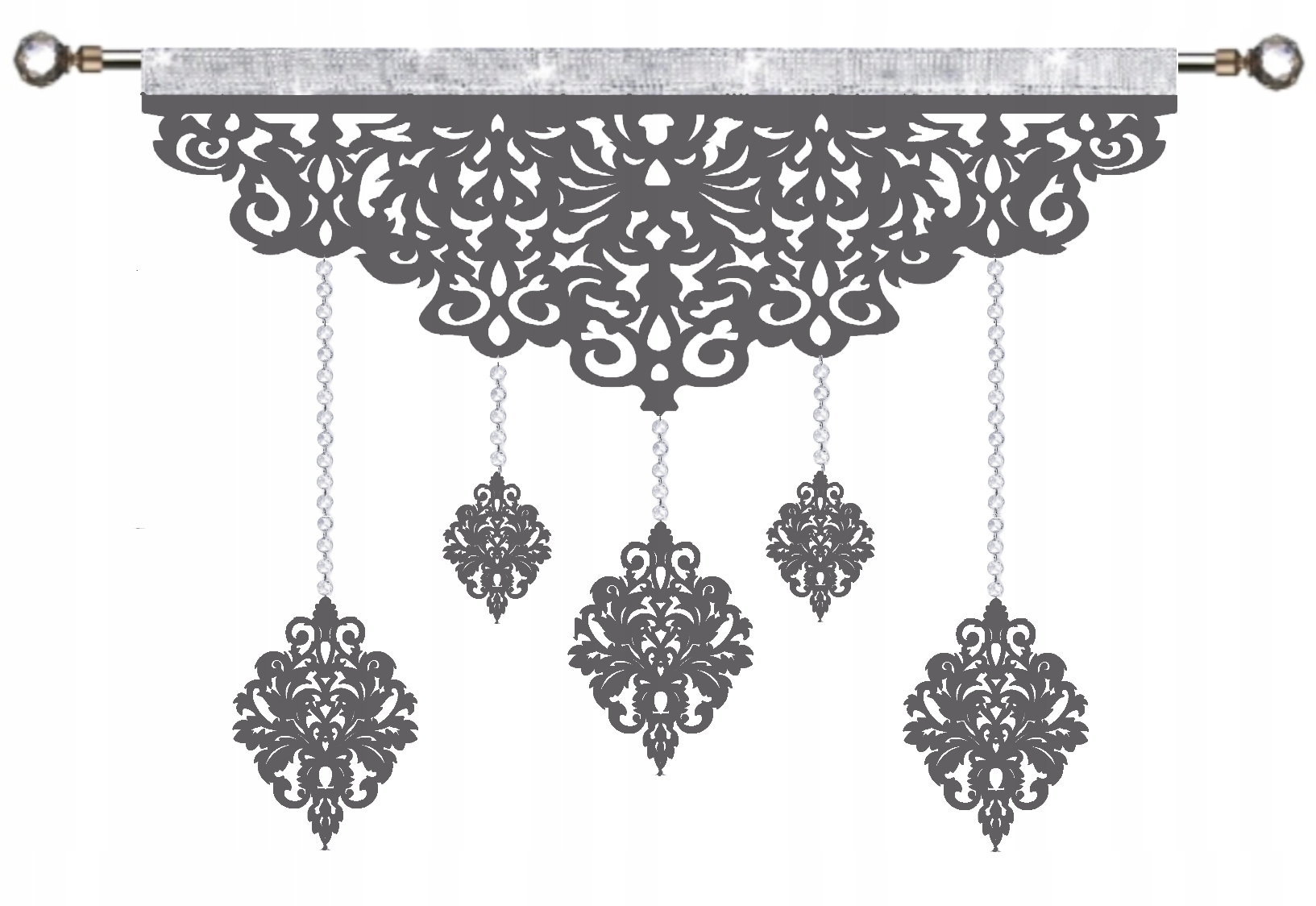 Firana nowoczesna Ekran ażur Girlanda z kryształkami Glamur szary 140