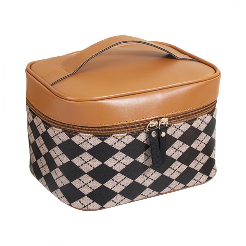 Podróżna Kosmetyczka Organizer -kuferek Brązowa Pepitka 12x22x13,5 CM