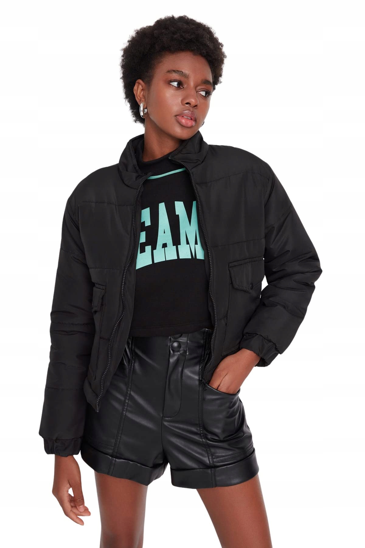 Trendyol płaszcz damski czarny puchowy z kapturem rozmiar S