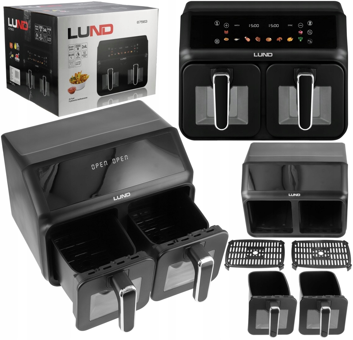 Beztuková Fritéza 2200 W Dvojkomorová, Dvojitý Displej 4 L 4 L, LCD
