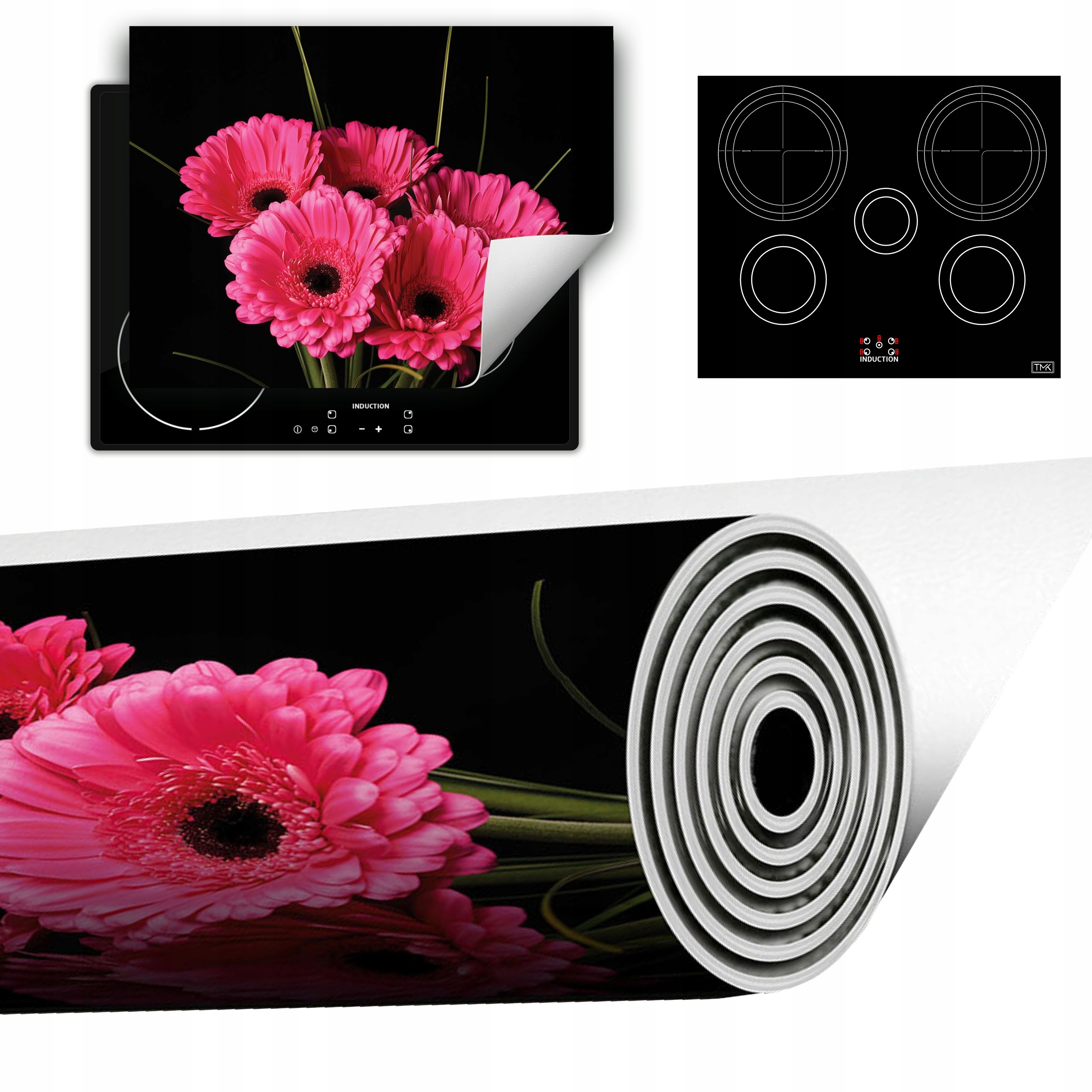 Vinylová Podložka Do Kuchyně Více Místa 70x52 černá kytice