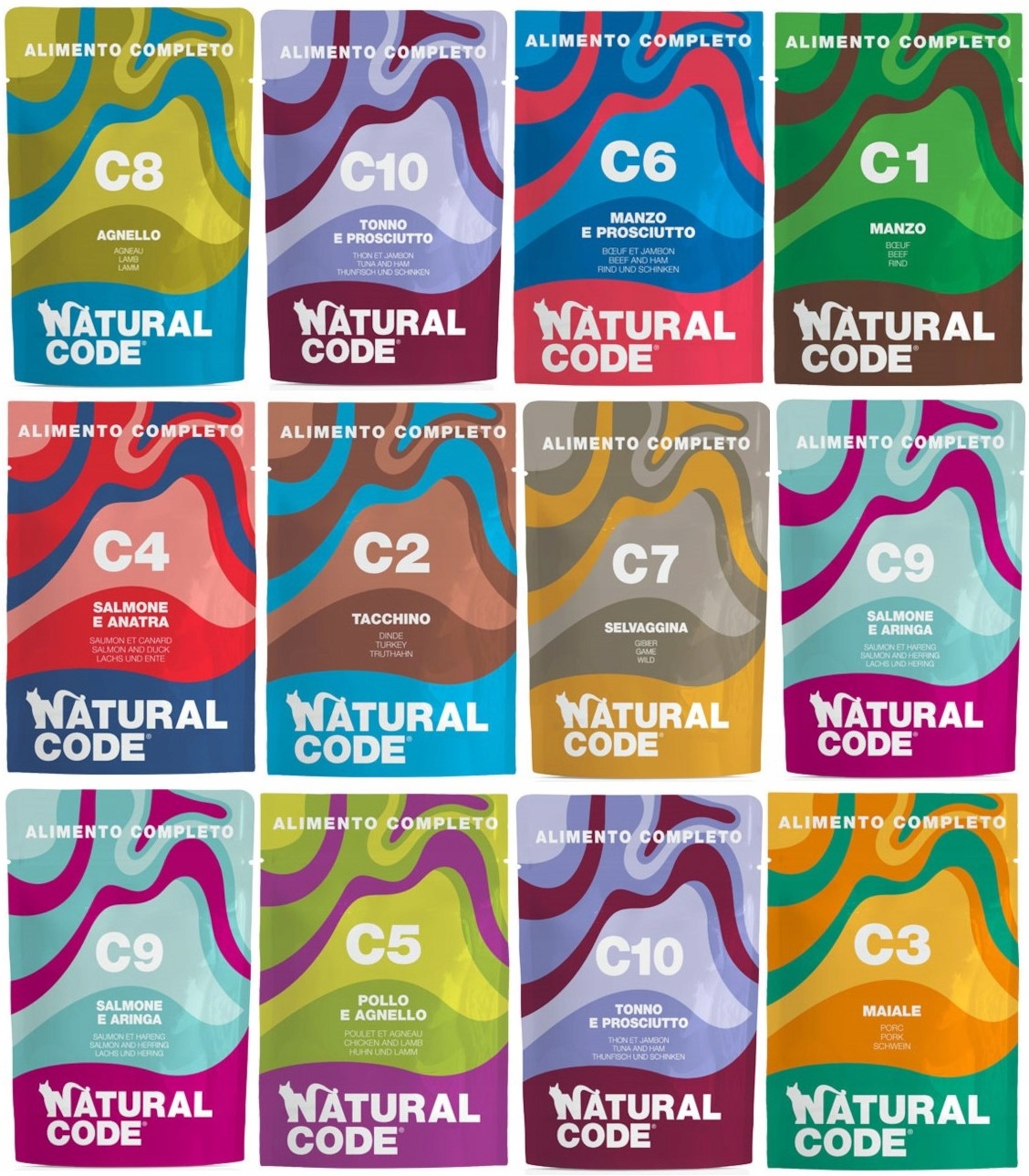 Karma mokra dla kota Natural Code Linia C MIX Smaków Bezglutenowa, 12 x 70g