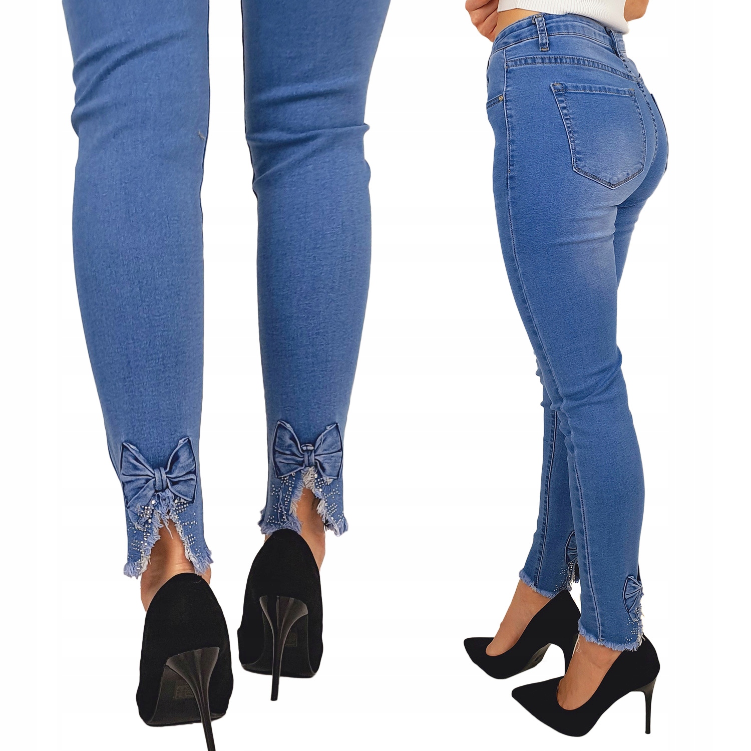 

#damskie Spodnie Wyszczuplające Jeans z kokarda