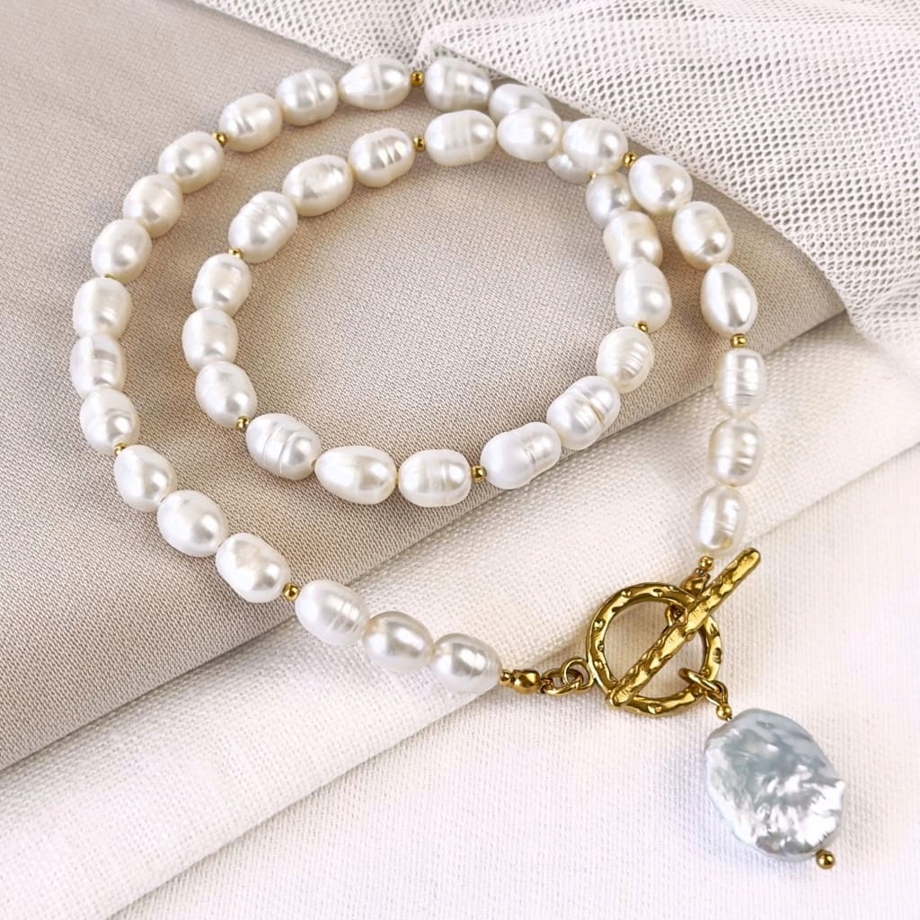 Naszyjnik z Naturalnych Pereł z zawieszką Perły Barokowej Toggle 55cm