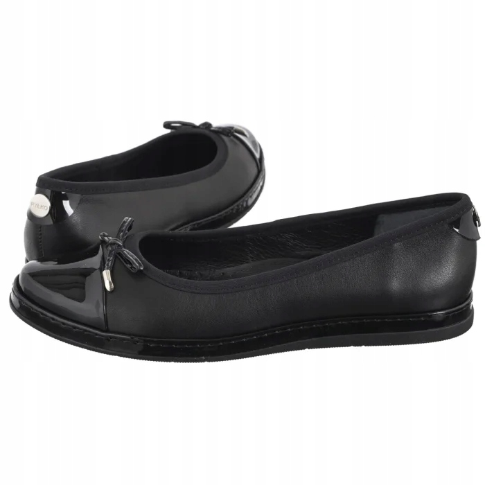 Kožené dámské baleríny s lakovanou špičkou Ryłko, černé
