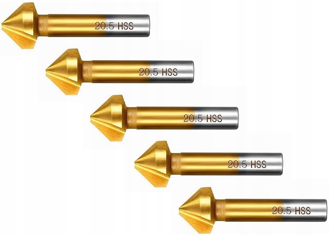 Pogłębiacz stożkowy Fazownik frez 90' Hss TiN 20,5mm Zestaw 5szt