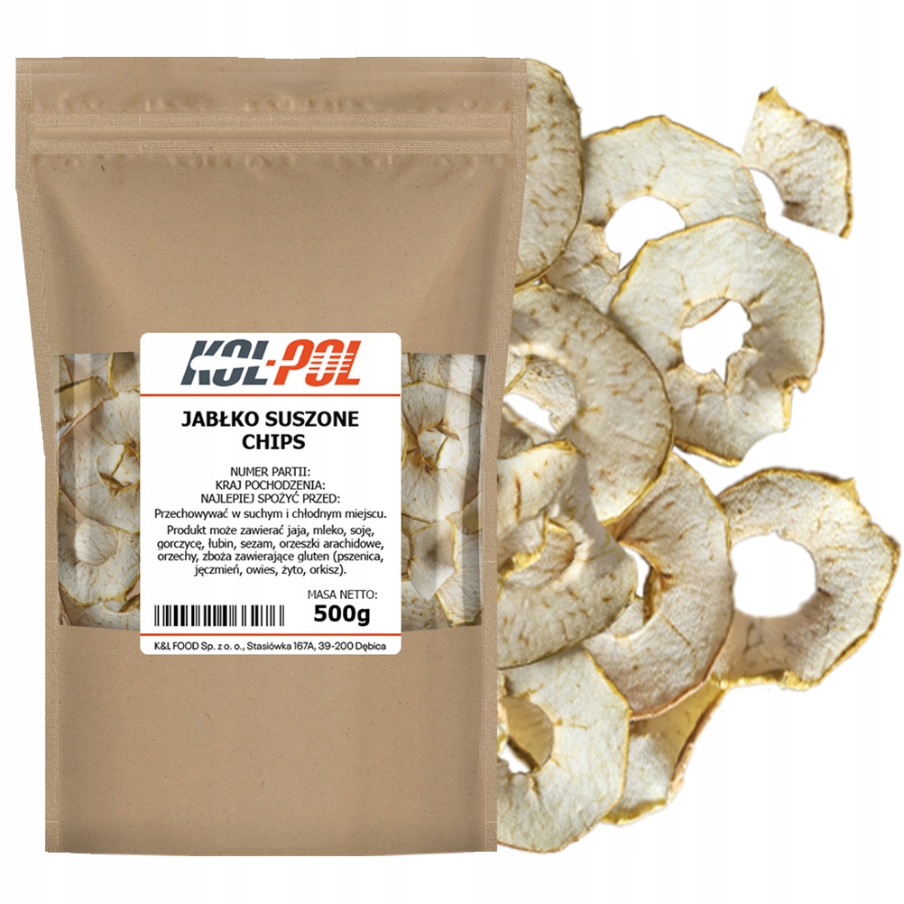 Levně Jablkové Chipsy 500 g Křupavé sušené přírodní svačinka, kvalita Kol-Pol